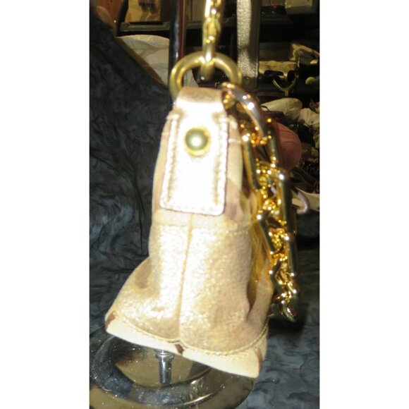 Coach 2007 Cursive Creed Signature Shimmer Stripe Canvas & Leather Demi Baguette - Picture 3 of 12